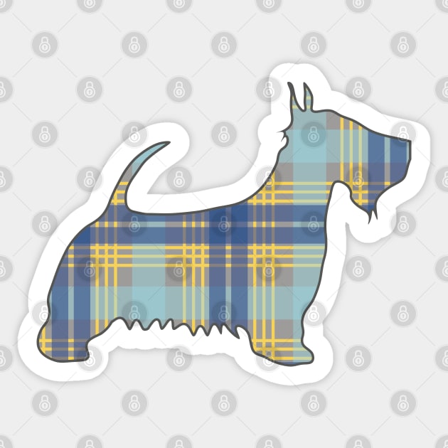 Blue, Grey and Yellow Tartan Scottish Terrier Dog Silhouette Sticker by MacPean